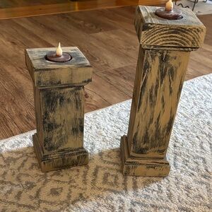 Rustic Wooden Candle Holders - Brown